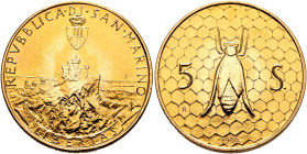 SAN MARINO. Repubblica, 301-present. 5 Scudi 1986 (Gold, 28 mm, 16.92 g, 6 h). REPVBBLICA•DI•SAN•MARINO / LIBERTAS View of the Città di San Marino on ...