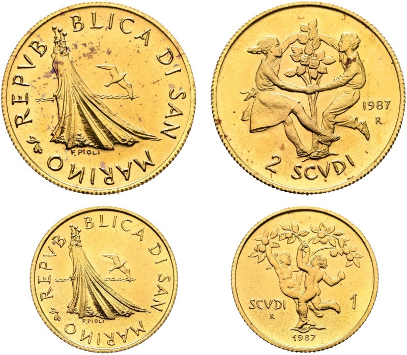 SAN MARINO. Repubblica, 301-present. Coin Set 1987 (Gold, 21 & 16 mm, 10.42 g, 6...