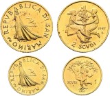 SAN MARINO. Repubblica, 301-present. Coin Set 1987 (Gold, 21 & 16 mm, 10.42 g, 6 h), 2 Scudi and 1 Scudo. Friedberg 41 & 42. In original presentation ...