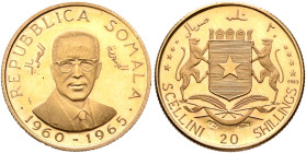 SOMALIA. Republic of Somalia. 1960-1969. 20 Shillings 1965 (Gold, 18 mm, 2.81 g, 6 h), on the fifth anniversary of the independence. Numismatica Itali...