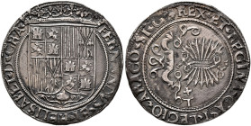 SPAIN, Castile & León. Fernando V & Isabel I (Los Reyes Católicos - the Catholic royals), 1474-1504. Real (Silver, 26 mm, 3.19 g, 10 h), Toledo. FERNA...