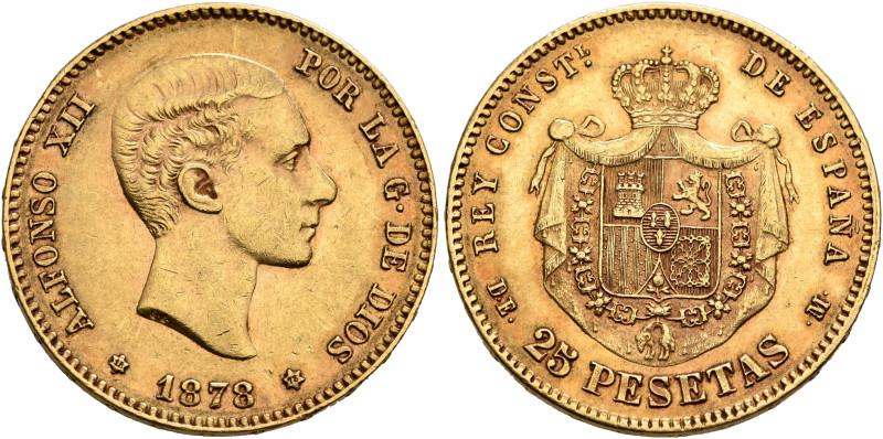SPAIN, Reino de España. Alfonso XII, 1874-1885. 25 Pesetas 1878 (Gold, 24 mm, 8....