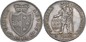 SWITZERLAND. Aargau, Kanton. 4 Franken (Neutaler) 1812 (Silver, 40 mm, 29.40 g, 6 h). CANTON - ARGAU / 1812 Crowned coat of arms. Rev. SCHWEIZER: - EI...