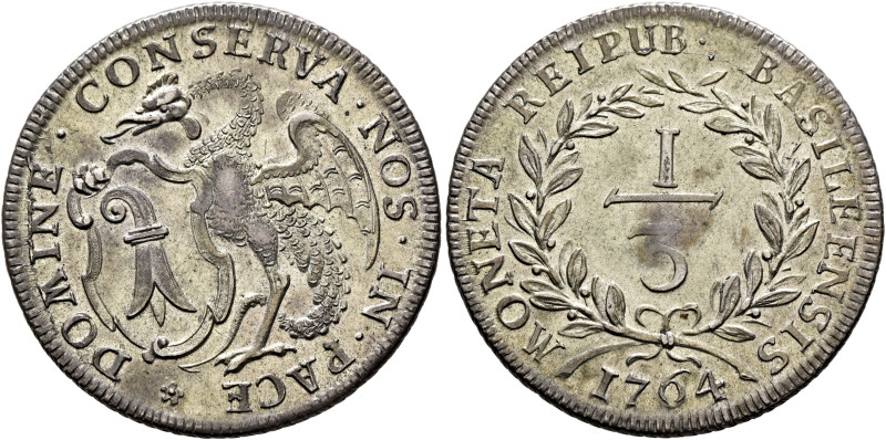 SWITZERLAND. Basel, Stadt. 1/3 Taler 1764 (Silver, 30 mm, 7.79 g, 6 h). DOMINE•C...