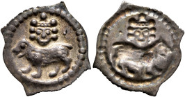 SWITZERLAND. Bern, Stadt. After 1300. Vierzipfliger Pfennig (Silver, 18 mm, 0.36 g). Bear walking left, king's head above, dot in right field. Rev. In...