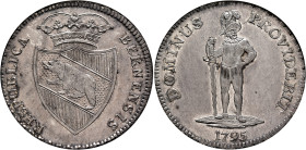SWITZERLAND. Bern, Stadt. Taler 1795 (Silver, 39 mm, 29.40 g, 6 h), variety with two feathers on hat. RESPUBLICA BERNENSIS Crowned coat of arms. Rev. ...