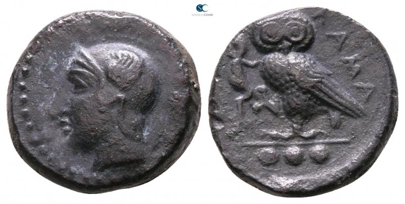 Sicily. Kamarina circa 420-405 BC. 
Tetras Æ

13mm., 3,41g.



very fine