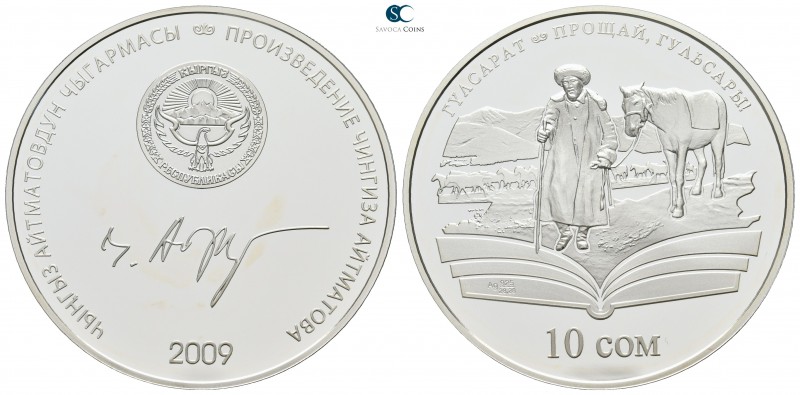 Kyrgyz Republic. AD 2009.
10 Som AR

39mm., 28,28g.

proof