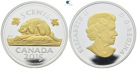 Canada.  AD 2015. in Box with certificate of authenticity.. 5 Cents AR with golden finish