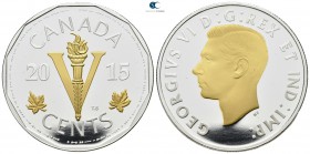 Canada.  AD 2015. in Box with certificate of authenticity.. 5 cents AR with golden finish