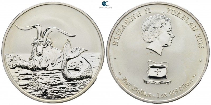 Tokelau. AD 2015.
5 Dollars AR

39mm., 28,35g.

proof