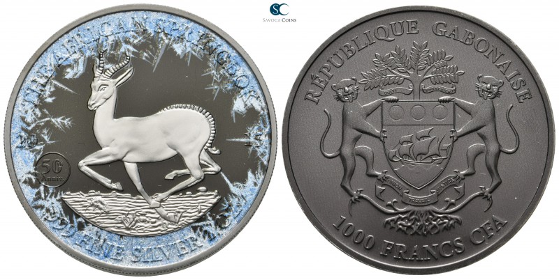 Gabonese Republic. AD 2015.
1000 Francs Ar with black ruthenium and platinum fi...