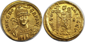 Römische Münzen, MÜNZEN DER RÖMISCHEN KAISERZEIT. Zeno. AV Solidus. Konstantinopel, 476-491 n. Chr. 4,48 g. 19,0 mm. 5 h. Vs.: D N ZENO PERP AVG, Büst...