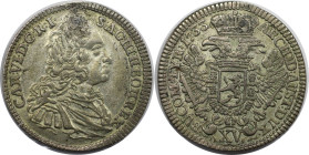 RDR – Habsburg – Österreich, RÖMISCH-DEUTSCHES REICH. Böhmen Prag. Karl VI. (1711-1740). 15 Kreuzer 1733. Fast Vorzüglich. gelocht?