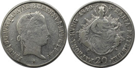 RDR – Habsburg – Österreich, KAISERREICH ÖSTERREICH. Österreich-Ungarn. Ferdinand I. (1835-1848). 20 Kreuzer 1840 B. Silber. Sehr schön