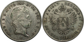 RDR – Habsburg – Österreich, KAISERREICH ÖSTERREICH. Österreich-Ungarn. Ferdinand I. (1835-1848). 20 Kreuzer 1847 C. Silber. Sehr schön