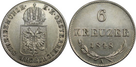 RDR – Habsburg – Österreich, KAISERREICH ÖSTERREICH. 6 Kreuzer 1848 A. Jaeger 262. Stempelglanz. Erhaltung!