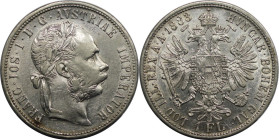RDR – Habsburg – Österreich, KAISERREICH ÖSTERREICH. Franz Joseph I. (1848-1916). 1 Florin 1883. 12,34 g. 0.900 Silber. 0.36 OZ. KM 2222. Fast Stempel...