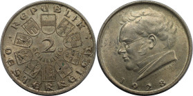 RDR – Habsburg – Österreich, REPUBLIK ÖSTERREICH. 100 Jahre Franz Schubert. 2 Schilling 1928. 12,0 g. 0.640 Silber. 0.25 OZ. KM 2843. Stempelglanz...