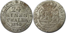 Altdeutsche Münzen und Medaillen, SACHSEN - ALBERTINE. Friedrich August II. (1733-1763). 1/24 Taler 1756 FWôF. Silber. Slg. Merseburger 1762, Kohl 494...