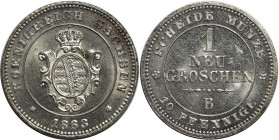 Altdeutsche Münzen und Medaillen, SACHSEN - ALBERTINE. Johann (1854-1873). 1 Neugroschen 1863 B. Billon. KM 1219, AKS 147. Stempelglanz