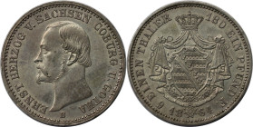 Altdeutsche Münzen und Medaillen, SACHSEN - COBURG - GOTHA. Ernst II. (1844-1893). 1/6 Taler 1864 B. Silber. Jaeger 295, AKS 107. Fast Vorzüglich