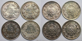 Deutsche Münzen und Medaillen ab 1871, REICHSKLEINMÜNZEN, Lots und Sammlungen. 1/2 Mark 1915 F (Vz-st). 1/2 Mark 1916 D (Vz). 1/2 Mark 1917 A (Vz-st)....