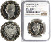 Deutsche Münzen und Medaillen ab 1871, REICHSSILBERMÜNZEN, Anhalt. Friedrich II. (1904-1918). 3 Mark 1911 A, Berlin. Silber. Jaeger 23. NGC PF 62 Came...