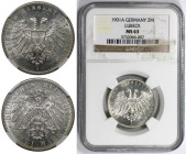 Deutsche Münzen und Medaillen ab 1871, REICHSSILBERMÜNZEN, Lübeck. 2 Mark 1901 A. Silber. Jaeger 80. NGC MS 63