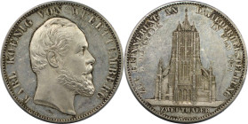 Deutsche Münzen und Medaillen ab 1871, REICHSSILBERMÜNZEN, Württemberg. Karl (1864-1891). Doppelter Vereinstaler 1871, Stuttgart. Ulmer Münster. Silbe...