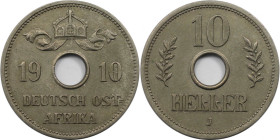 Deutsche Münzen und Medaillen ab 1871, DEUTSCHE KOLONIEN. Deutsch Ostafrika. 10 Heller 1910 J. Jaeger 719. Vorzüglich-Stempelglanz