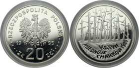Europäische Münzen und Medaillen, Polen / Poland. Katyn. 20 Zlotych 1995. 31,11 g. 0.999 Silber. 1 OZ. KM Y# 286. Polierte Platte