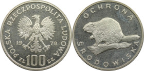 Europäische Münzen und Medaillen, Polen / Poland. Serie Umweltschutz - Biber. 100 Zlotych 1978. 16,50 g. 0.625 Silber. 0.33 OZ. KM 96. Polierte Platte...
