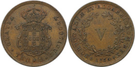 Europäische Münzen und Medaillen, Portugal. Ludwig I. 5 Reis 1874. Kupfer. KM 513. Vorzüglich-stempelglanz