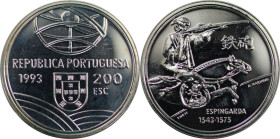 Europäische Münzen und Medaillen, Portugal. Espingarda. 200 Escudos 1993. 26,50 g. 0.925 Silber. 0.79 OZ. KM 666a. Polierte Platte