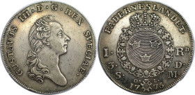 Europäische Münzen und Medaillen, Schweden / Sweden. Gustav III. (1771-1792). 1 Riksdaler 1776, Stockholm. Silber. Dav. 1735. Vorzüglich, schöne Patin...