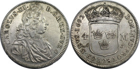 Europäische Münzen und Medaillen, Schweden / Sweden. Karl XI. (1660-1697). 4 Mark 1692. Silber. 21,41 g. SM 83. Vorzüglich-stempelglanz