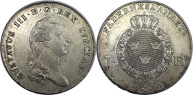 Europäische Münzen und Medaillen, Schweden / Sweden. Gustav III. (1771-1792). 1 Riksdaler 1782. Silber. 29,18 g. SM 48. SMB 22. Vorzüglich-stempelglan...