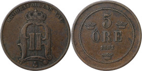 Europäische Münzen und Medaillen, Schweden / Sweden. Oskar II. (1872-1907). 5 Öre 1882/81. Kupfer. KM 736. Vorzüglich, Kl.Kratzer