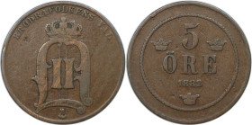 Europäische Münzen und Medaillen, Schweden / Sweden. Oskar II. (1872-1907). 5 Öre 1882/81. Kupfer. KM 736. Sehr schön, Kl.Kratzer