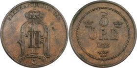 Europäische Münzen und Medaillen, Schweden / Sweden. Oskar II. (1872-1907). 5 Öre 1885. Kupfer. KM 736. Fast Stempelglanz, Flecken