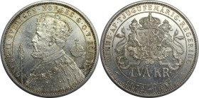 Europäische Münzen und Medaillen, Schweden / Sweden. Regierungsjubiläum Oscar II. 2 Kronor 1897. 15,0 g. 0.800 Silber. 0.39 OZ. KM 762. Stempelglanz. ...