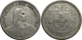 Europäische Münzen und Medaillen, Schweiz / Switzerland. 5 Franken 1923 B. Silber. KM 37. Schön+
