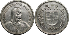 Europäische Münzen und Medaillen, Schweiz / Switzerland. 5 Franken 1952 B. Silber. KM 40. Sehr schön-vorzüglich. Seltenerer Jahrgang!