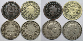 Europäische Münzen und Medaillen, Schweiz / Switzerland, Lots und Sammlungen. 2 Rappen 1850 A, Paris, Bronze, KM 4.1 (Schön+). 20 Rappen 1850 BB, Stra...