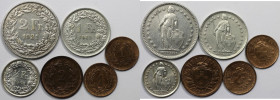 Europäische Münzen und Medaillen, Schweiz / Switzerland, Lots und Sammlungen. 1 Rappen 1919 B (St), 1 Rappen 1931 B (St), 2 Rappen 1941 B (St), 1/2 Fr...