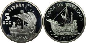 Europäische Münzen und Medaillen, Spanien / Spain. Segelschiff "Coca de Mataro". 5 Ecu 1996. 33,62 g. 0.925 Silber. 1 OZ. X# M17. Polierte Platte