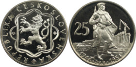 Europäische Münzen und Medaillen, Tschechoslowakei / Czechoslovakia. 10 Jahre Slowakischer Aufstand. 25 Kronen 1954. 16,0 g. 0.500 Silber. 0.26 OZ. KM...