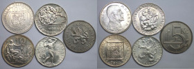 Europäische Münzen und Medaillen, Tschechoslowakei / Czechoslovakia, Lots und Sammlungen. 5 Kronen 1925, Kupfer-Nickel, KM 10 (Vz+). 3 x 10 Kronen 192...