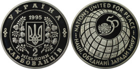 Europäische Münzen und Medaillen, Ukraine. 50 Jahre UNO Vereinte Nationen. 2000000 Karbovantsiv 1995. 33,63 g. 0.925 Silber. 1 OZ. KM 19. Polierte Pla...
